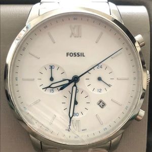 Fossil Mens Watch Silver Stainless Steel White